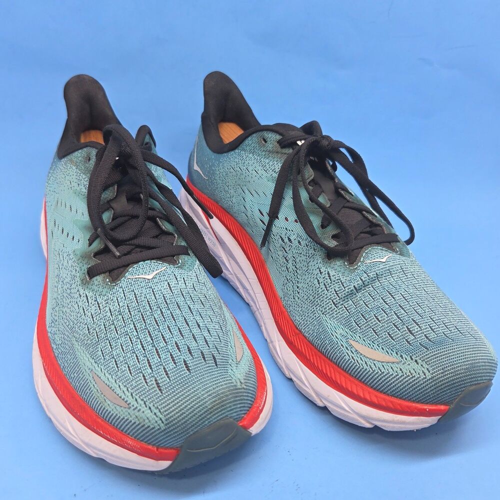 HOKA ONE ONE " Clifton 8" Mens Blue Mesh 9.5 D Rubber Sole Running Sneakers GUC